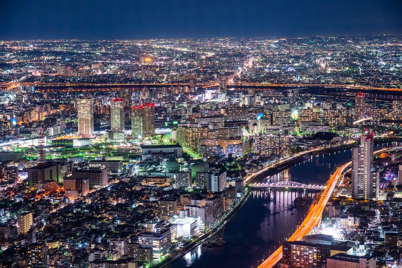 Cảnh đêm nhìn từ núi Tokyo Skytree
